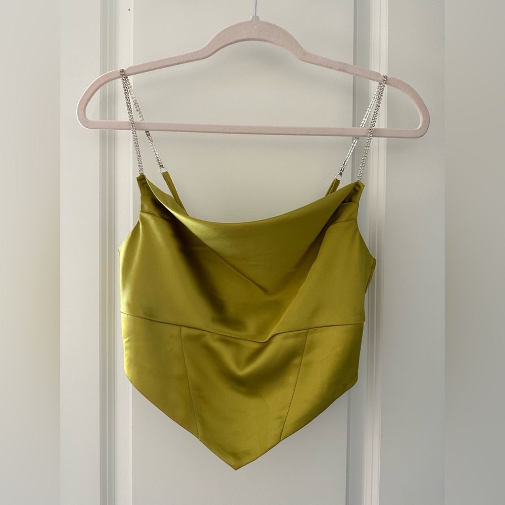 Chartreuse Rhinestone Crop Top